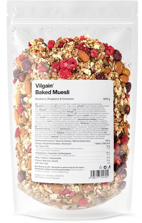 Vilgain Pečené muesli borůvky, maliny & skořice 600 g