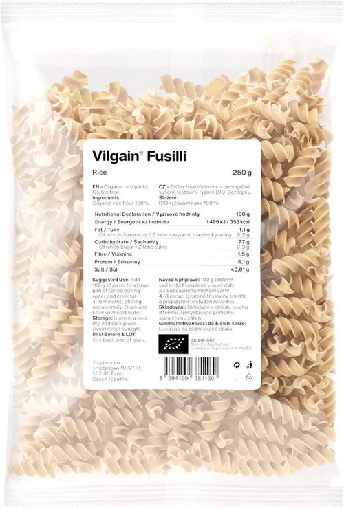 Vilgain Fusilli těstoviny BIO rýžové 250 g