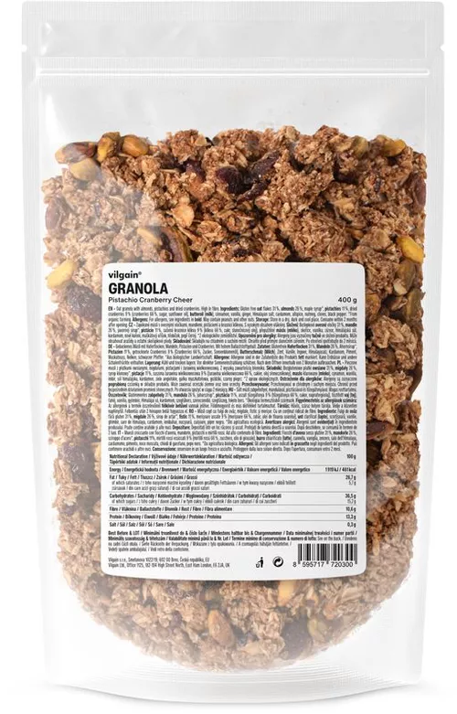 Vilgain Granola – pistácie s brusinkami 400 g